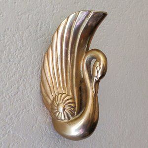Vintage Brass Swan Wall Pocket Hanging Vase